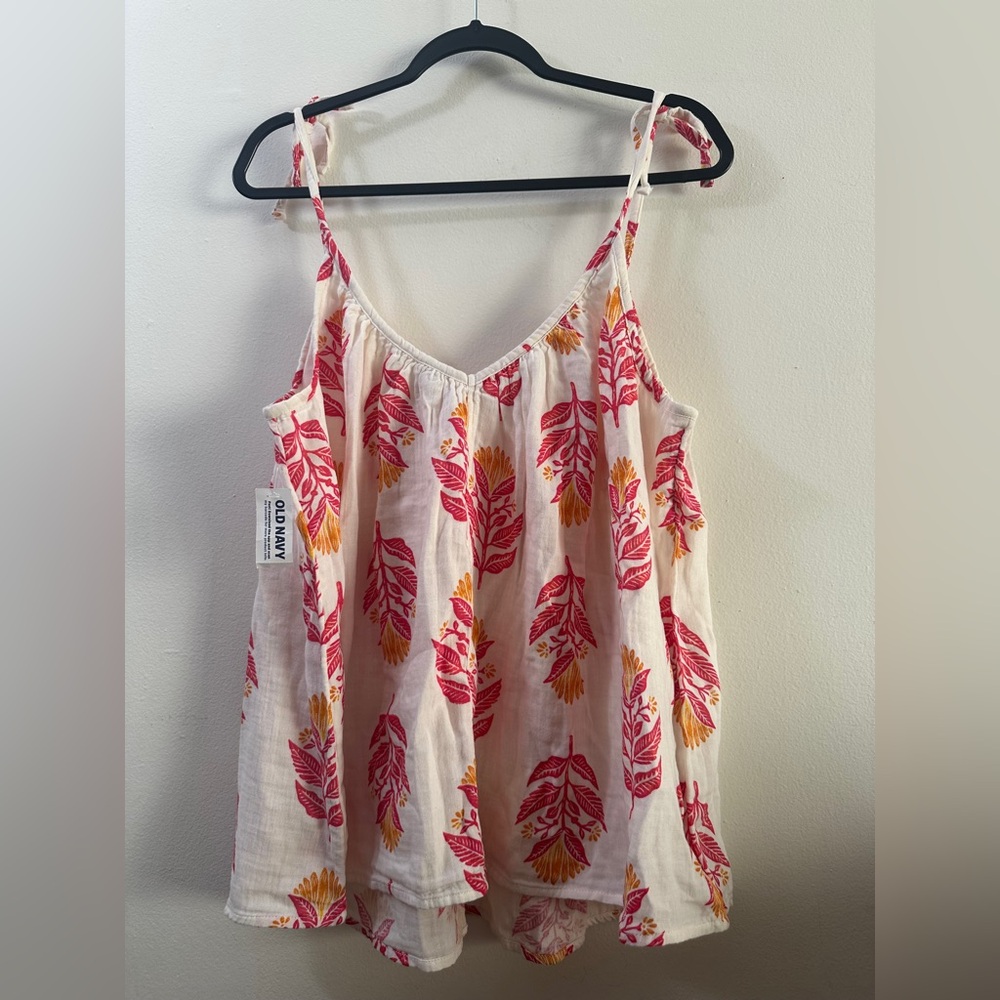 OLD NAVY NWT Loose Floral Top SIZE EXTRA LARGE Vibrant Delicate White Orange Sun